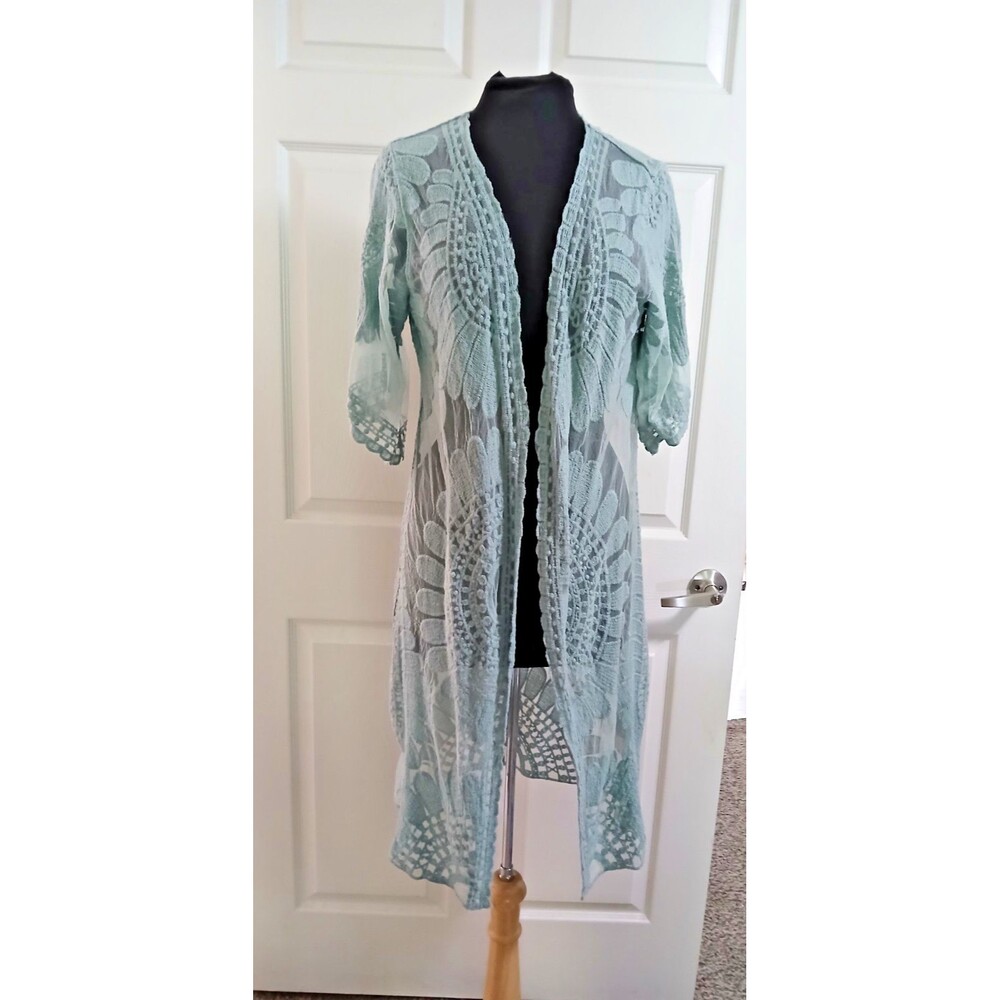 Rebellion Soft Shear Duster Kimono Beachy Cover Up Sz L Coastal open front